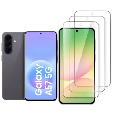 Produktbild von CLM-Tech 3er Set Schutzfolie kompatibel mit Samsung Galaxy A57 5G - Panzerfolie Panzerglas Crystal Clear - Displayschutz 9H Glas - Folie kristallklar 3X Stück