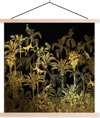 Produktbild von MuchoWow® Textilposter Dschungel - Gold - Schwarz 120x120 cm mit holzfarbenen Rahmen - Textil-Poster