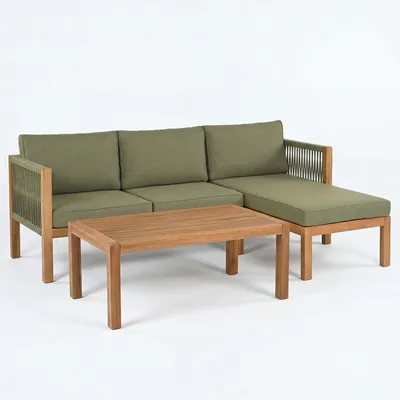 Produktbild von home24 Loungeset - 3-teilig - Akazie Massiv / Polyester