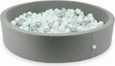 Produktbild von Dry Grey Pool 130x30 mit 600 Bällen: Transparent, Perlmutt, Silber, Hellmint