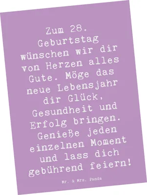 Produktbild von Mr. & Mrs. Panda Postkarte Spruch 28. Geburtstag - Lavendeltraum - Geschenk, Ansichtskarte, Liebevoll, Happy Birthday, Gesundheit, Fotokarte, Grußkarte, Postkarten