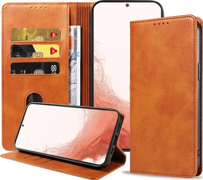 Produktbild von Smartphonica Samsung Galaxy S22 Plus leren  hoesje met magnetische sluiting en pashouders book case – Bruin