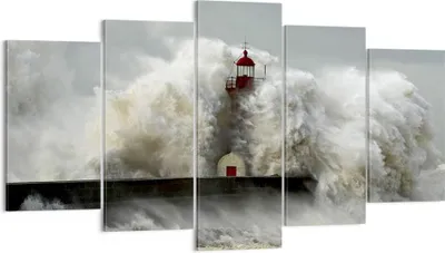 Produktbild von Bild auf Leinwand - Leinwandbild - Leuchtturm Ozean Sturm - 160x85cm - Wand Bild - Wanddeko - Leinwanddruck - Bilder - Kunstdruck - Wanddekoration - Leinwand bilder - Wandkunst - EA160x85-2442