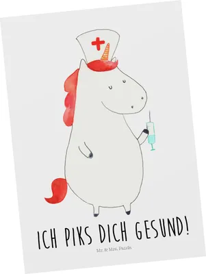 Produktbild von Mr. & Mrs. Panda Postkarte Einhorn Krankenschwester - Weiß - Geschenk, bildkarte, Krankenpflegerin, Grußkarte, Unicorn, Krankenpfleger, Krankenhaus, Ansichtskarten