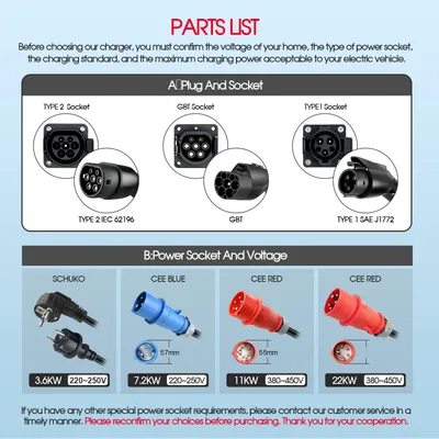 Imagen del producto de Cable de carga para coche, 11 kW, con conector Tipo 2, 5 metros de longitud, material TPU, para vehículos eléctricos