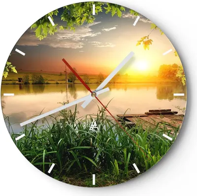 Produktbild von Wanduhr - Rund - Glasuhr - Brücke See - 30x30cm - Schleichendes Uhrwerk - Lautlos - zum Aufhängen bereit - Dekoration Modern - Wanddekoration aus Glas - C3AR30x30-3914