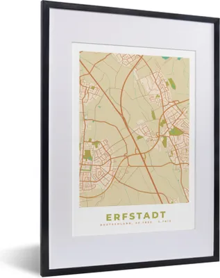 Produktbild von MuchoWow® Gerahmtes Poster Erfstadt - Karte - Stadtplan - Vintage 30x40 cm - Poster mit Schwarzem Bilderrahmen Wandposter Rahmen Foto Bilder - Wandposter Schlafzimmer