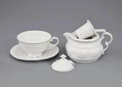 Obrázok produktu pre Šálka s kanvičkou, český porcelán, platinová línia, 0,2 l a 0,4 l, Leander