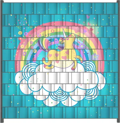 Produktbild von Wallario Zaunsichtschutz mit Motiv Lustiges Einhorn auf einer Wolke vor Regenbogen für Ein- und Doppelstabmatten Zäune in der Größe 200 x 200 cm