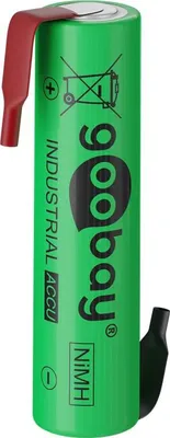 A single green AAA battery with red and black connectors.