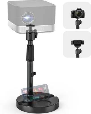 Productafbeelding van Unyqoos® Verstelbare projectorbeugel – hoogte 28–45 cm, 360° draaibaar en 90° kantelbaar, antislip siliconenbasis, metaal, geschikt voor projectoren tot 3 kg, voet van 1 kg, schroefdraad van 14 inch