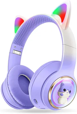 Produktbild von AXFEE Kinder Kopfhörer Bluetooth Over-Ear mit LED Katzenohren, Faltbar, Stereo Sound, Mikrofon & SD-Karten Unterstützung