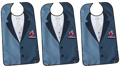 Produktbild von Erwachsenen-Lätzchen 3er Set wasserdicht Polyester Auffangtasche 84x44cm verstellbar für Senioren Pflege Zuhause Alltag