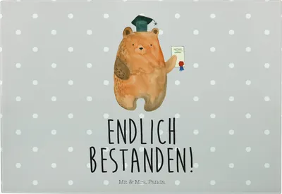 Produktbild von Mr. & Mrs. Panda Hackbrett Bär Prüfung - Grau Pastell - Geschenk, Teddy, Schneidebrett, Brotzeitplatte, Prüfungen, Abitur, Glas, Servierplatte, Abschlusszeugnis, Zeugnis