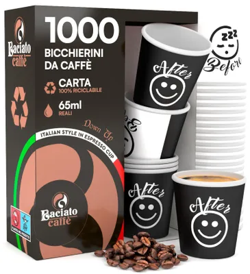 1000 Papierbecher 65 ml, biologisch abbaubar, Einweg für heiße Getränke