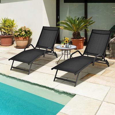 2er Set Sonnenliege Gartenliege Outdoor, Strandliege Relaxliege mit 5-Fach Verstellbarer Rückenlehne, Liegestuhl Liegesessel Eisenrahmen bis 160 kg belastbar, Liege ergonomisch 184,5x62x71 cm
