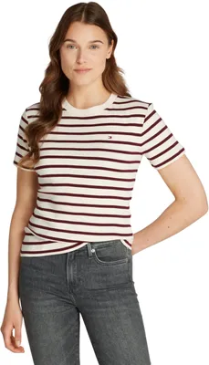 Produktbild von Tommy Hilfiger Damen T-Shirt Kurzarm Slim Cody Rundhalsausschnitt, Mehrfarbig (F