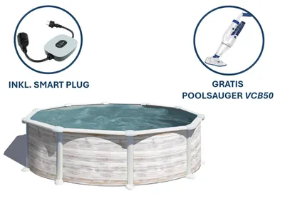 Produktbild von GRE Runder Stahlwandpool mit Nordicoptik KITPR558N – Ø 550 x 132 cm, Komplettset + GRATIS Elektrischer Poolreiniger VCB50