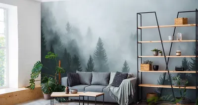 Zdjęcie produktu dla Fototapeta Las we mgle Dekoracja Idealna do Biura Drzewa Przyroda Zielona Natura 3D 360x240cm