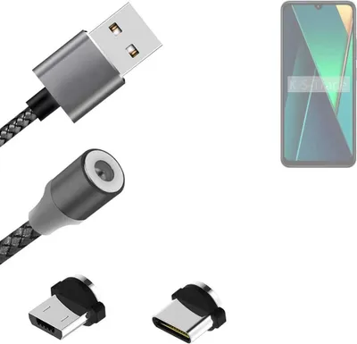 Produktbild von K-S-Trade Hochwertiges Magnet-Lade-kabel Sync-Kabel Daten-Kabel kompatibel mit POCO C75 mit USB-Typ-C-Anschluss und Micro-USB-Anschluss 2A bis zu