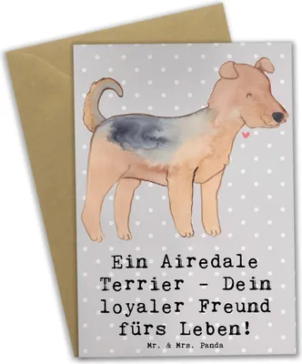 Produktbild von Mr. & Mrs. Panda Grußkarte Airedale Terrier - Grau Pastell - Geschenk, osterkarte, treuer Begleiter, einladungskarten, Hunderasse, Hunderassen Charakter, genesungskarte
