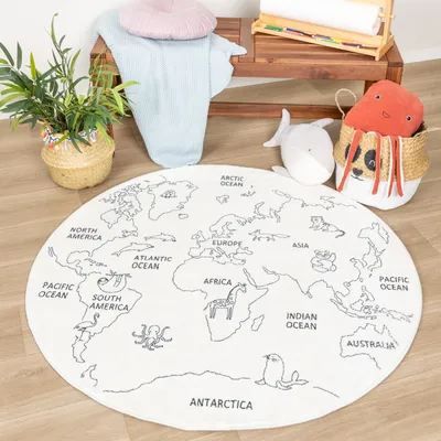Produktbild von Volero - Kinderteppich Rund - Globe Creme - Ø 120 cm - Kinderzimmer, Babyzimmer