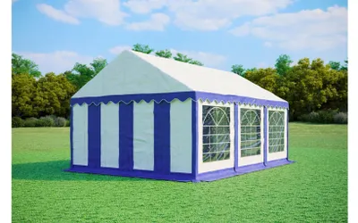 Obrázek produktu pro Párty stan 4x6 m STANDARD – PVC 500 g/m² s protipožární úpravou, pozinkovaná ocel Ø38 mm, až 48 osob - Modro-bílá
