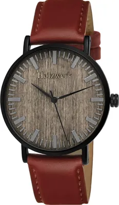 Produktbild von Holzwerk HAGEN flache Damen, Herren Leder & Edelstahl Holz Uhr braun, schwarz
