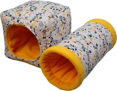 Produktbild von Kuschelhöhle, Kuscheltunnel, Kuschelrolle Blumen gelb für Kleintiere
