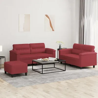 Produktbild von Cloris DesignMöbel 3-tlg. Sofagarnitur mit Kissen Weinrot Kunstleder , Schlafsofas 2024 Neu