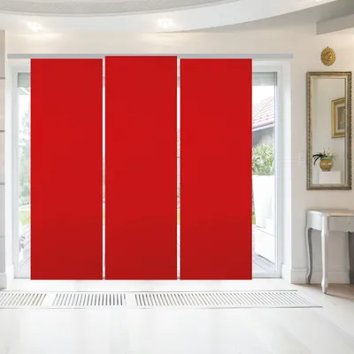 Produktbild von Flächenvorhang mit Klettband, Paneelwagen und Schleuderstab, ( BxL ) 60x245 cm in Rot, blickdichte Schiebegardine mit Klett in vielen Farben