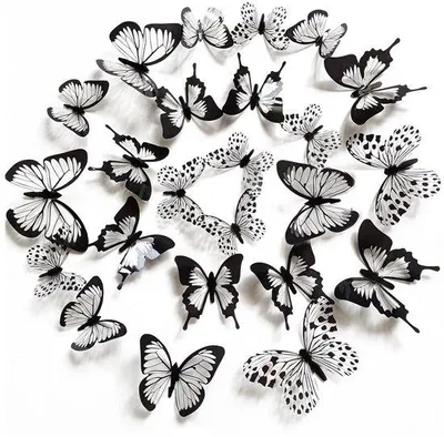 Immagine prodotto di 48 adesivi decorativi a forma di farfalla in 3D, bianco e nero