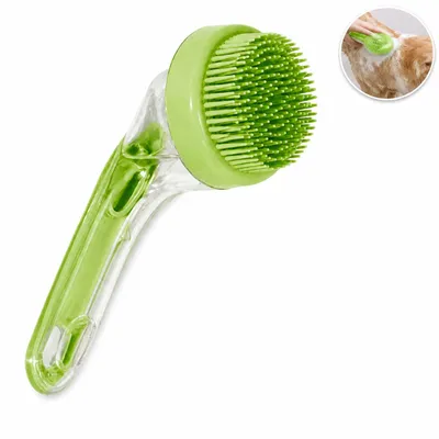 Immagine prodotto di Spazzola Massaggiante per Bagno Cani e Gatti con Dispenser Sapone, Verde, Immagine generata dall'IA