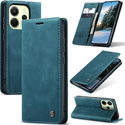 Produktbild von Hülle für Xiaomi Redmi Note 14 4G Retro Kunstledertasche mit Standfunktion Schutzhülle Blau