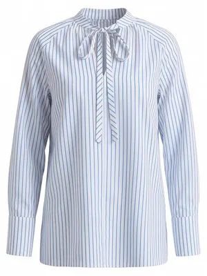 Produktbild von Elegante Langarm-Bluse mit feinem Streifenmuster und Bindekragen