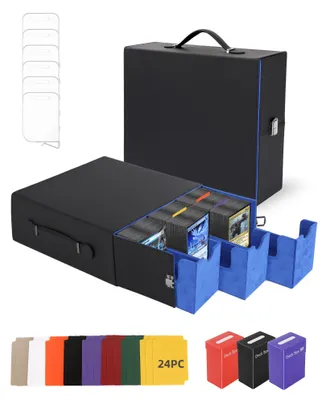 Produktbild von Omgoods – Kartenaufbewahrungsbox für 2400+ Karten – Aufbewahrungsbox mit Deckel – 3 PP-Boxen – 24 Farbabtrenner – 6 Kartentrenner – Kunstleder (Schwarz)