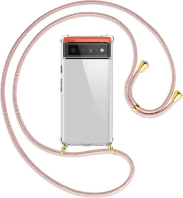 Produktbild von Handykette Backcover-Schutzhülle mit Band (Metall goldfarben) für Google Pixel 6 - roségold