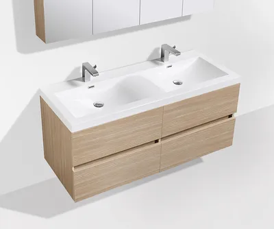 Produktbild von Doppelwaschtisch + Unterschrank 144cm montiert Eiche hell SIENA