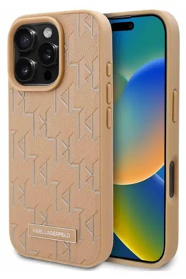 Immagine prodotto di Karl Lagerfeld Klhmp16Lpkhporpe Custodia rigida per Iphone16 Pro 6.3 Beżowy/Beige Pelle Monogram Logo Metallo Magsafe