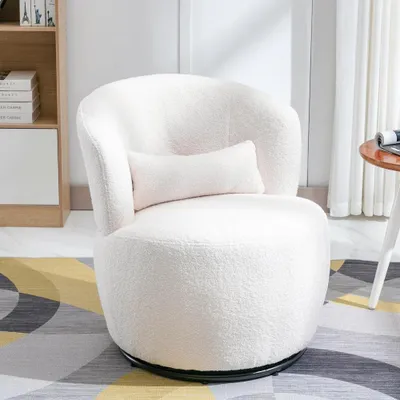 Immagine prodotto di Poltrona girevole - Poltrona bianca - Sedia in peluche "teddy" - Poltrona relax - Poltrona confortevole