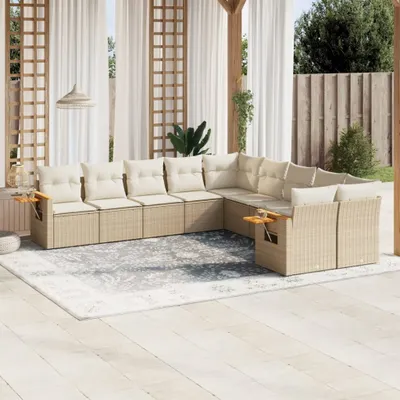 Produktbild von Design 10-tlg. Garten-Sofagarnitur mit Kissen Beige Poly Rattan, Gartenmöbel-Sets 2024 Neu