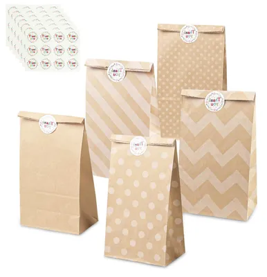Productafbeelding van Kraftpapieren cadeauzakjes - 50 stuks - Met 84 stickers