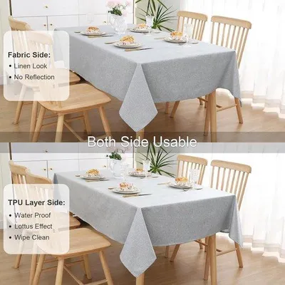 Productafbeelding van Famanu tafelkleed met linnenlook en lotus effect - rechthoekig, 140 x 240 cm - waterafstotend