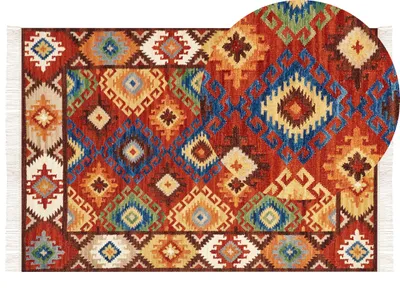 Produktbild von BELIANI Kelim-Teppich Mehrfarbig Wolle 160 x 230 cm mit Fransen Geometrischem Muster Handgewebt Boho Orientteppich für Fußbodenheizung Geeignet