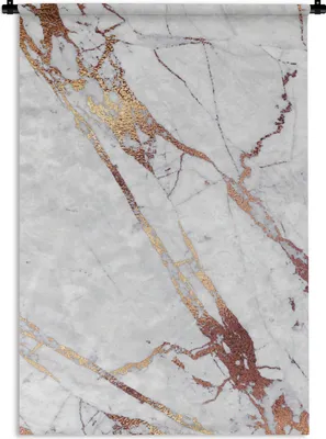 Produktbild von MuchoWow® Wandteppich Wandbehang Marmor - Weiß - Rot - Gold 120x180 cm Tapisserie Dekoration Wandtuch - Schlafzimmer - Dekorationen für das Haus