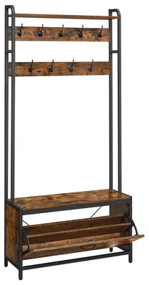 Garderobenständer mit Schuhschrank, 9 Haken, oberes Regal