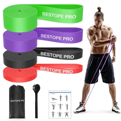 Produktbild von Fitnessbänder mit 4 Widerstandsstufen, Resistance Bands Set mit Türanker, Pull U