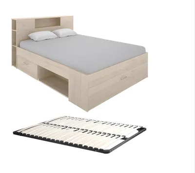 Produktbild von Bett mit Kommode und Schubladen - 160 x 200 cm - Farbe: Natur + Rahmen - LEANDRE