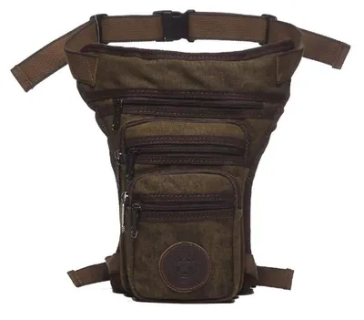 Image de Sacoche de cuisse en toile pour hommes, couleur café, dimensions 15x6x20 cm