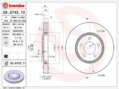 Produktbild von 2x BREMBO 09.9743.11 Bremsscheibe Vorderachse